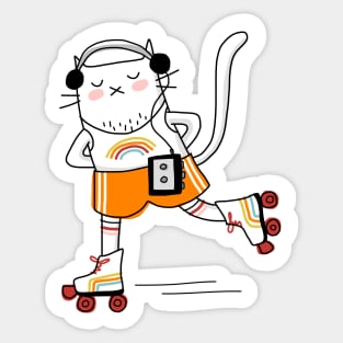 Retro Cat in Roller Skates 70s 80s Sticker